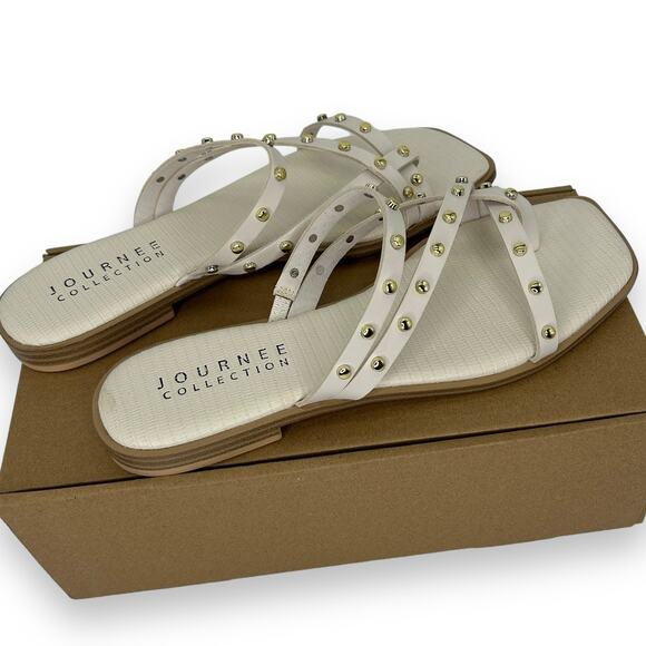 NEW Journee White Strappy Studded Sandals Size 10 Gold Beach Summer - Picture 8 of 10